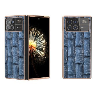 For Xiaomi Mix Fold 3 Nano Plating Genuine Leather Mahjong Texture Phone Case(Blue)