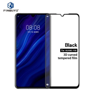 PINWUYO 9H 3D Curved Tempered Glass Film for HUAWEI P30（black）