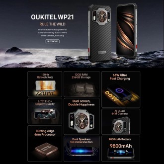 [HK Warehouse] Oukitel WP21, 12GB+256GB, 6.78 inch MTK Helio G99 Octa-core, NFC, Network: 4G(Black)