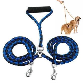 Double Dog Leashes Anti-winding Pet Traction Rope, Size:1.4m(Blue Black)