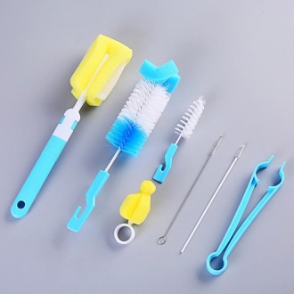 7PCS/Set Bottle Sponge Cleaning Brush Tools Straw Brush Set(Blue)