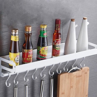 60cm 10 Hooks Kitchen Multi-function Wall Hanging Holder Seasoning Storage Rack (Silver)