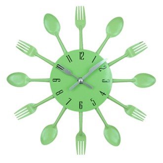 Cutlery Metal Kitchen Wall Clock Spoon Fork Creative Quartz Wall Mounted Clocks Modern Design Decorative Horloge Green