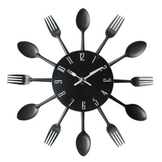 Cutlery Metal Kitchen Wall Clock Spoon Fork Creative Quartz Wall Mounted Clocks Modern Design Decorative Horloge Black