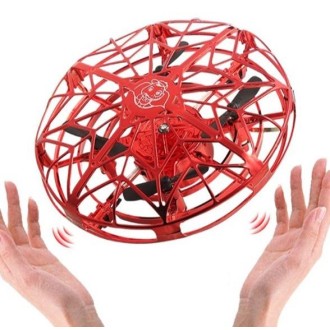 UFO Induction Aircraft Gesture Four-axis Induction Flying Saucer Suspension Children Toys(Red)