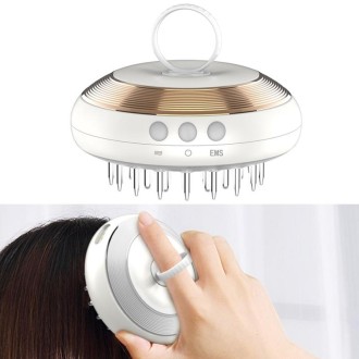 Scalp Medicine Apparatus Hair Growth Fluid Introducer Head Massager(White Gold)