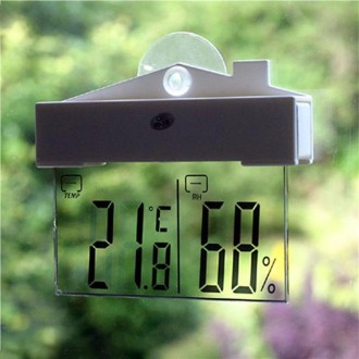 Digital Weather Station Suction Cup Indoor Outdoor Thermometer Large LCD Window Thermometer Hydrometer