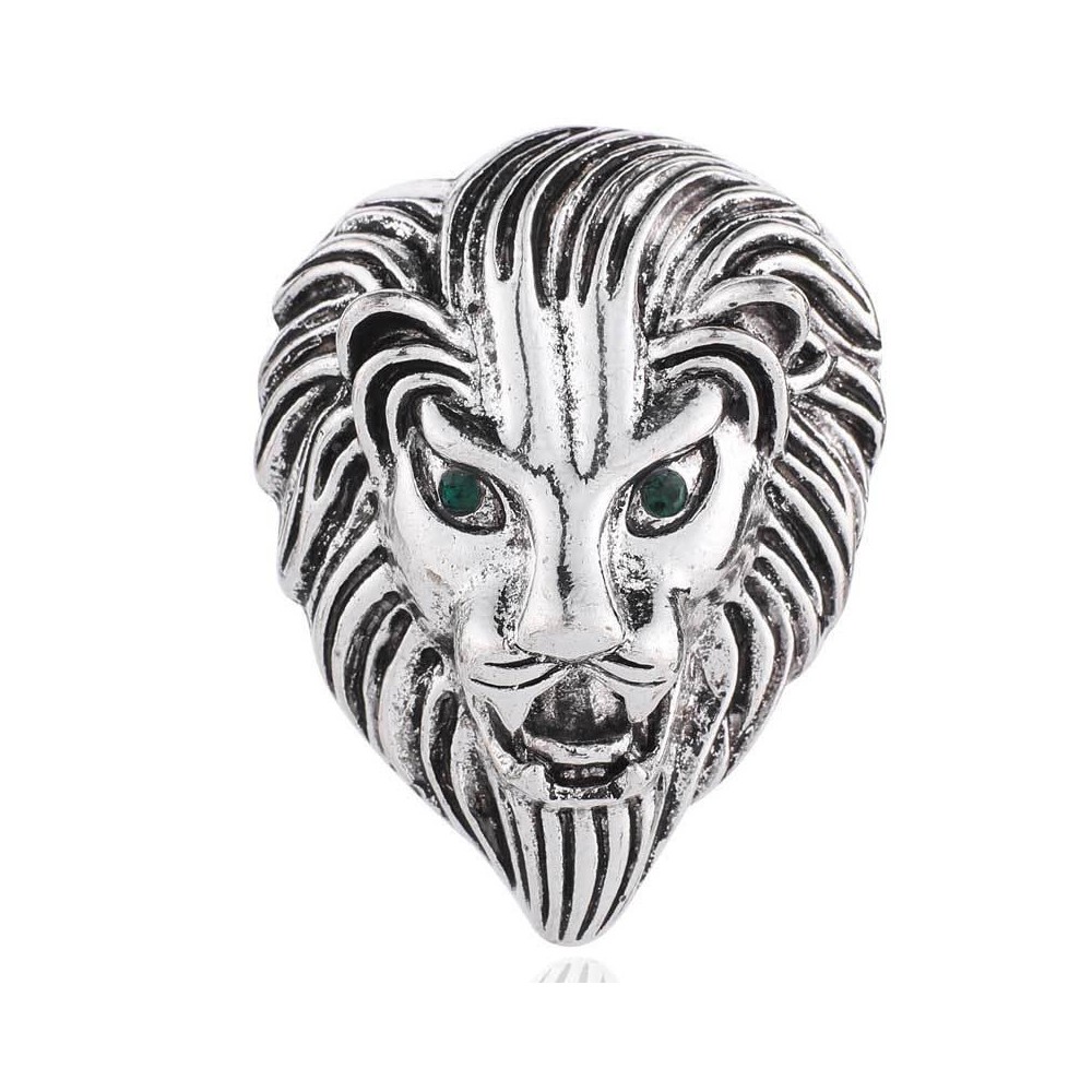 Personality Creative Lion Brooches Retro Alloy Animal Badge Coat Suit Chest Blossom(Silver)