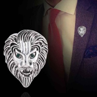 Personality Creative Lion Brooches Retro Alloy Animal Badge Coat Suit Chest Blossom(Silver)