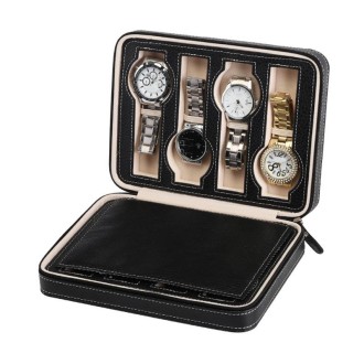 8-Digit Watch Storage Box Watch Display Box Portable Watch Travel Bag, Specification: 24 x 18 x 6cm(Black)