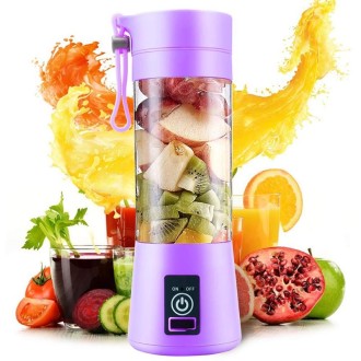 USB Rechargeable Electric Automatic Vegetable Fruit Citrus Orange Juice Maker Cup Mixer Bottle (380ML)(2 Blades Purple)