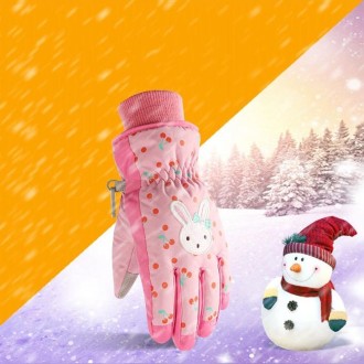 Cartoon Bow Rabbit Pattern Children Ski Gloves Windproof Waterproof Warm Cotton Gloves, Colour: Red(S)