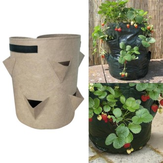 6 Pockets 26L / 7 Gallon Non-woven Felt Strawberry Planting Bag, Size: 30X35cm(Brown)