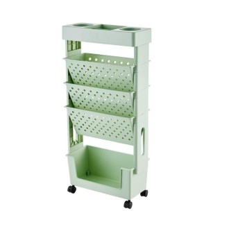 5-layer Movable Trolley Plastic Storage Rack for Student Books Vertical Bookshelves(Green)