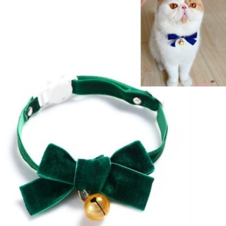 Velvet Bowknot Adjustable Pet Collar Cat Dog Rabbit Bow Tie Accessories, Size:S 17-30cm, Style:Bowknot With Bell(Green)