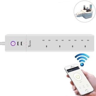 2 x USB Ports + 4 x UK Plug Jack WiFi Remote Control Smart Power Socket Works with Alexa & Google Home, Cable Length: 1.8m, AC 9