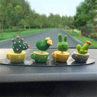 4 In 1 Cute Animal Group Cactus Small Potted Spring Car Decoration, Size:S, Color:Cactus