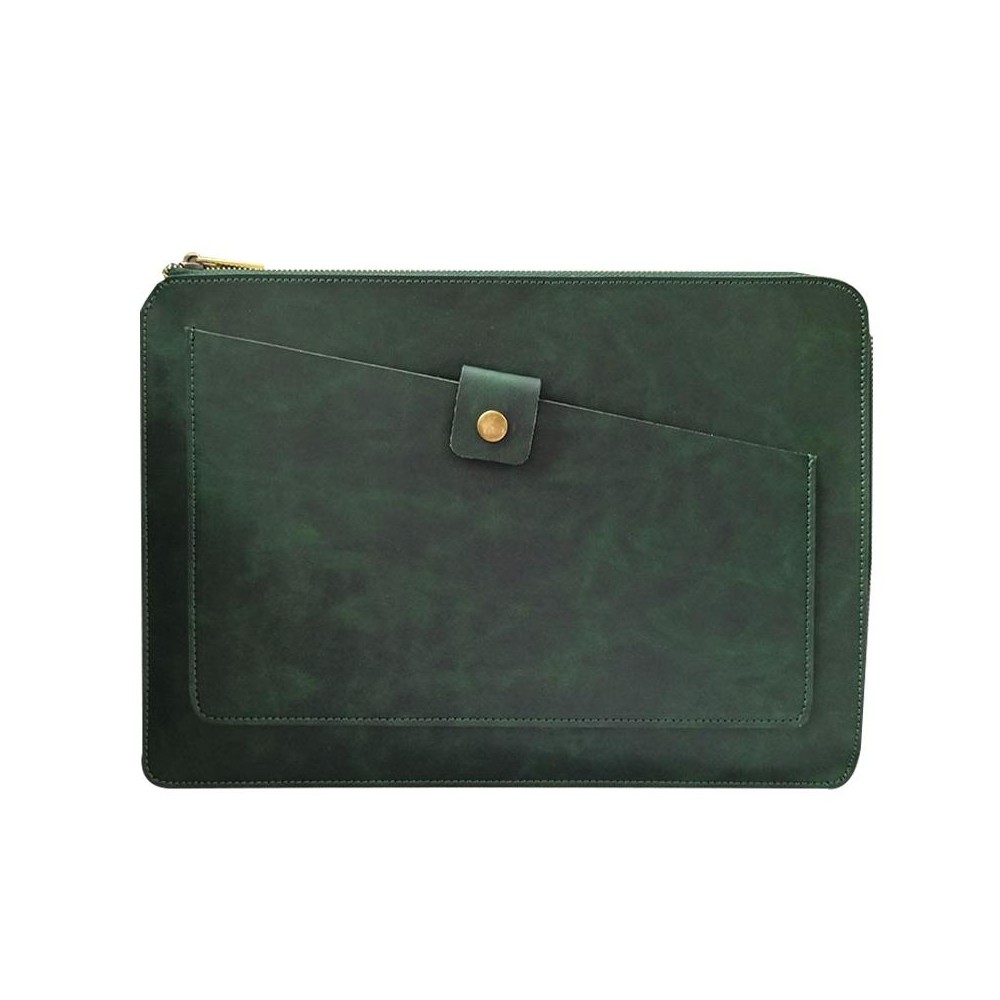 Universal Genuine Leather Business Zipper Laptop Tablet Bag For 12 inch and Below(Green)