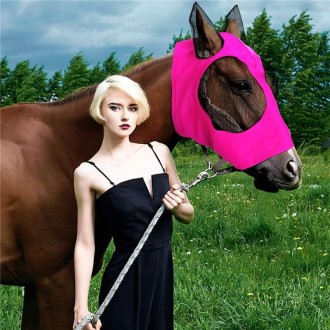 MMZ-001 Breathable Horse Mask Mosquito Insect And Fly Mask Equestrian Supplies(Rose Red)