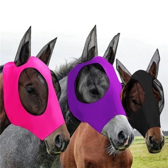 MMZ-001 Breathable Horse Mask Mosquito Insect And Fly Mask Equestrian Supplies(Rose Red)