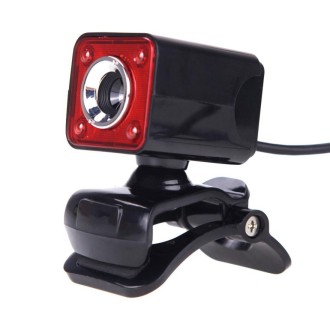 A862 360 Degree Rotatable 480P WebCam USB Wire Camera with Microphone & 4 LED lights for Desktop Skype Computer PC Laptop, Cable