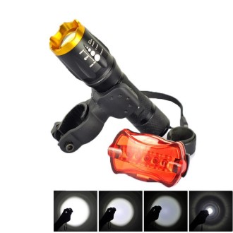 LT-TJ CREE XM-L T6 5-Modes LED Flashlight , 2000 LM Adjustable Focus with Bicycle Tail Light & Mounting Clip