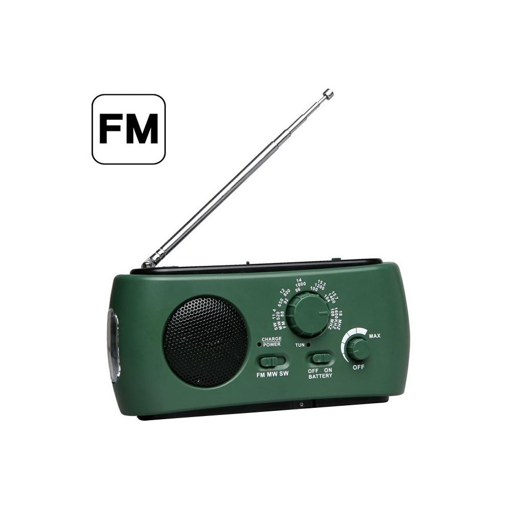 Dynamo / Solar Powered AM / FM Radio with Flashlight (RD332)(Green)