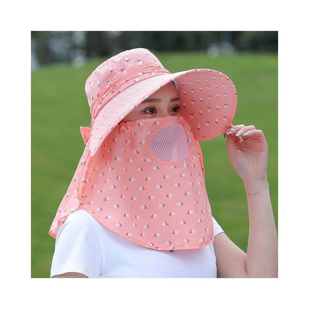 2 PCS Cherry Printing Isolation Cap Sunscreen Face-Covering Outdoor Travel Hat Cap, Colour: Full Cherry (Orange Pink)