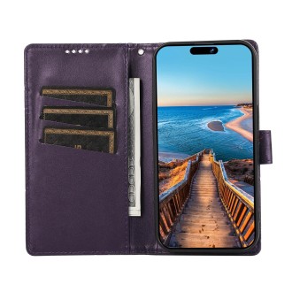 For Xiaomi Redmi Note 13 Pro 5G PU Genuine Leather Texture Embossed Line Phone Case(Purple)