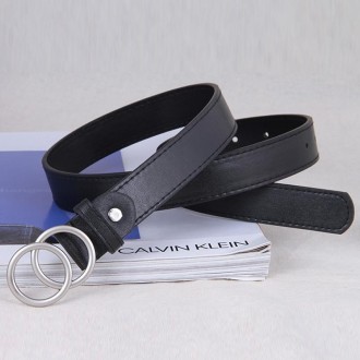 100cm Ladies Double Round Buckle Belt Simple Black Denim Belt