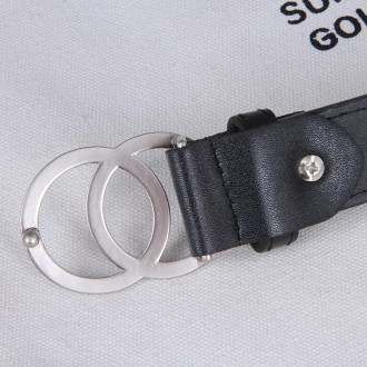 100cm Ladies Double Round Buckle Belt Simple Black Denim Belt