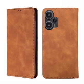 For Xiaomi Redmi Note 12 Turbo Skin Feel Magnetic Leather Phone Case(Light Brown)