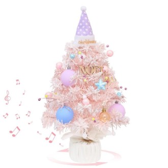 50cm LED Rotating Music Box Desktop Mini Christmas Tree Christmas Decorative Ornaments(Macaroon)