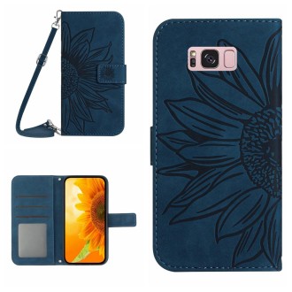 For Samsung Galaxy S8+ Skin Feel Sun Flower Pattern Flip Leather Phone Case with Lanyard(Inky Blue)