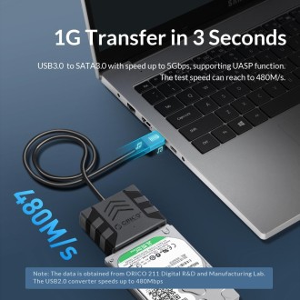 ORICO UTS1 USB 3.0 2.5-inch SATA HDD Adapter with 12V 2A Power Adapter, Cable Length:0.3m(UK Plug)