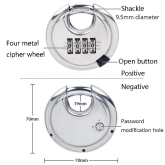 Stainless Steel Password Padlock 304 Waterproof And Rust-Proof Outdoor Courtyard Door Cabinet Lock Round Cake Lock(Silver)