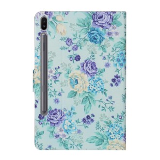 For Samsung Galaxy Tab S6  Flower Pattern Horizontal Flip Leather Case with Card Slots & Holder(Purple Flower)