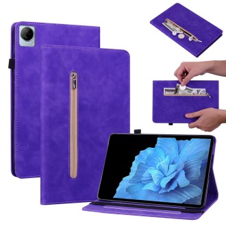 For vivo Pad 11 2022 Skin Feel Solid Color Zipper Leather Tablet Case(Purple)