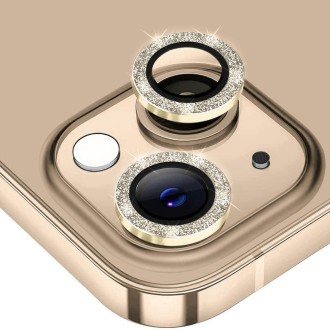 For iPhone 15 / 15 Plus ENKAY Hat-Prince Glitter Rear Lens Aluminium Alloy Tempered Glass Film(Gold)