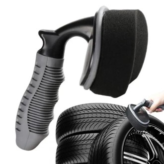 Durable Car Tire Waxing Curved Sponge Brush(Sponge+Handle)