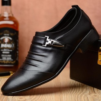 Men Set Business Dress Shoes PU Leather Pointed Toe Oxfords Shoes, Size:44(Black Velvet Lining)