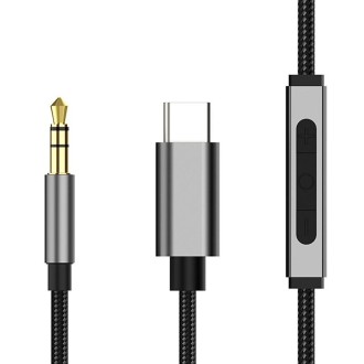 TA131-R1 USB-C / Type-C Male to 3.5mm AUX Male Earphone Adapter Cable with Wire Control, Cable Length: 1.2m (Grey)