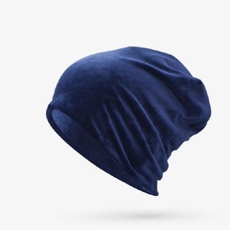 Unisex Autumn and Winter Velvet Hooded Cap Simple Ear Protection Cap, Size:55-60cm(Blue)