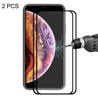 For iPhone XS Max 2pcs ENKAY Hat-Prince 0.2mm 9H 2.5D Full Screen Tempered Glass Film(Black)