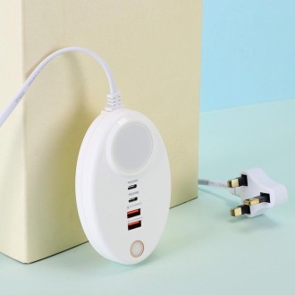 YF-106 USB- C / Type-Cx2+USBx2 Oval PD Socket Phone Charger with Light, Plug Type:UK Plug(White)