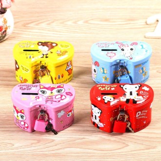 4 PCS Double Heart Cartoon Iron Creative Children Piggy Bank