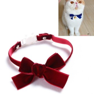 Velvet Bowknot Adjustable Pet Collar Cat Dog Rabbit Bow Tie Accessories, Size:S 17-30cm, Style:Bowknot(Red)