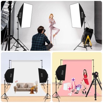 PULUZ 50x70cm Studio Softbox + 2m Tripod Mount + 4 x E27 24W 5700K White Light LED Light Bulb Photography Lighting Kit(US Plug)