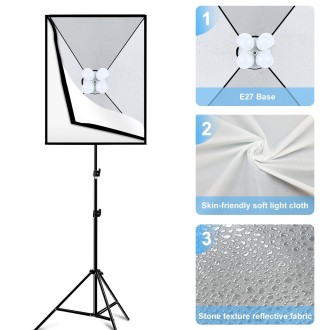 PULUZ 50x70cm Studio Softbox + 2m Tripod Mount + 4 x E27 24W 5700K White Light LED Light Bulb Photography Lighting Kit(US Plug)