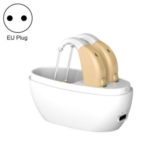 Elderly Use Can Charge Sound Amplifier Hearing Aid, Specification: EU Plug(Skin Color Double Machine+White Charging Bin)